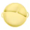 Prato de Silicone Redondo para Bebê com Alça e Tampa Transparente, Louça de Silicone para Aprendizado de Bebê, Prato de Silicone com Rosto Sorridente e Três Compartimentos