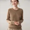 Nuevo Suéter de Cachemir Puro para Mujer de Otoño e Invierno con Cuello Redondo Hueco, Suéter de Manga Larga, Versátil y de Corte Ajustado