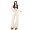Novos jeans casuais de tecido de lona lavado estilo americano de cintura baixa, modelagem solta, perna larga, com estampa de primavera
