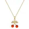[Acero de titanio] Elegante y lujoso collar de diamantes con circonitas de cereza y diamantes para mujer, cadena de clavícula a juego. Cadena de acero de titanio.
