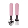 Cuchara Tenedor de Silicona Acero Inoxidable para Bebé Mango Rayado de Silicona Tenedor Cuchara de Acero Inoxidable Tenedor Cuchillo y Tenedor Vajilla de Silicona de Grado Alimenticio