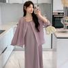Tiro real 2025 mujeres embarazadas verano satén de ácido acético fresco falda de tirantes + camisa protectora solar traje para mujeres embarazadas delgado holgado