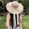 Sombrero de Paja de Ala Ancha Estilo Suave con Lazo y Cinta, Sombrero de Sol para Vacaciones de Verano en la Playa, Listo para Enviar