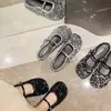 Sapatos Mary Jane com Glitter Sapatos Rasteirinhas Meio Copo 2025 Novos Sequins Franceses Bico Meias Sapatilhas para Mulheres Usarem ao Ar Livre