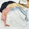 82609 Camisa de Algodón Gasa de Doble Capa con Bolsillo y Cuello Mao de Manga Media para Mujer 2026 Nuevo Top Blusa Casual de Verano