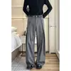 Pantalones anchos de pliegues tridimensionales, pantalones casuales de silueta en A para hombre, nuevo diseño de primavera y otoño, pantalones holgados y fluidos de largo hasta el suelo