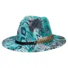 Sombrero de Jazz Estilo Europeo y Americano Británico, Fedora de Lana con Graffiti de Colores y Cinta, Sombrero de Ala Ancha para Hombres y Mujeres, Sombrero Versátil de Ala Ancha