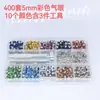 400 Juegos de Botones de Ojal de Colores en Caja con un Diámetro Interior de 5 mm, Botones de Ojal Redondos para Manualidades, Remaches Huecos con Juego de Herramientas