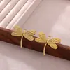 Design Personalizado Aço Titânio Brincos Libélula Retrô Elegantes Franceses Brincos com Textura Exagerada Brincos para Dropshipping