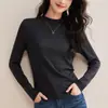 Top Máscara de Lã Tencel para Mulheres, Outono 2026 Camiseta Branca Fina de Base com Gola Alta e Ombros Normais