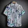 Camisa masculina de manga curta para o verão, camiseta respirável de seda gelada, camisa estampada casual da moda, top de meia-manga para praia atacado