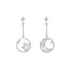 Brincos Móveis com Pedras de Diamante para o Amanhecer de Primavera para Mulheres, Frescos e Doces, Brincos Longos Assimétricos Simples de Estrela e Lua