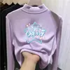 Camada base feminina de fleece com gola alta parcial, roupa infantil de desenho animado para primavera/outono/inverno, blusa interna quente para crianças, moderna