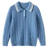 Suéter de Cashmere Espesso de Fio Duplo para Homens e Mulheres, Suéter Pulôver com Gola no Mesmo Estilo para Homens e Mulheres, Novo Design de Flor Torcida com Contraste para Outono e Inverno