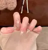 Unhas Postiças Wearable Tendência no TikTok com Acabamento de Alta Qualidade, Estilo Doce e Luxuoso, Unhas Postiças Artesanais com Strass, Adesivos de Unha Postiça Gradiente