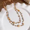 Collar de Flor de Mariposa de Diseño Único con Cristal en Forma de Corazón y Perlas de Arroz, Cadena para Clavícula Apilable con un Toque de Lujo