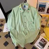 Camisa de Verano para Hombre con Bordado Floral y Rayas, Estilo Retro de Hong Kong, Corte Holgado, Casual, Caída, Versátil, Manga Corta, Camisa Delgada para Parejas