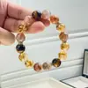 Pulsera Circular Sola de Cristal Amarillo Natural Torre DIY, Pulsera Exquisita de Oro Negro, Joyería Versátil para la Mano, Regalo para Mejor Amiga