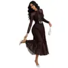 Comércio Exterior Roupas Femininas Amazon Transfronteiriço 2026 Novo Elegante e Estiloso Vestido Longo de Manga Longa com Bolinhas Slim Fit Gola Redonda com Laço