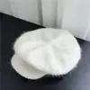 Boina de Punto de Pelo de Conejo Angora Cálida de Invierno para Mujer Estilo Coreano Versátil Color Sólido Boina de Pintor Sombrero para Circunferencia de Cabeza Grande