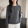 Chaqueta Corta de Punto de Botones Multicolor para Mujer, Nueva Versátil Otoño 2026 Cuello Redondo Cardigan Sintético, Top Versátil Gris