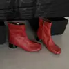 Botas Femininas de Couro Dividido na Ponta, Salto Grosso de 4CM, Cano Curto, Estilo Outono Novo, Couro Genuíno, Zíper Lateral, Estilo Coreano, Botas da Moda, Botas Curtas Femininas
