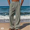 2025 Nuevos Pantalones de Verano Hawaianos para Hombre Pantalones de Playa Bolsillo Cordón Cintura Elástica Liso Cómodo Transpirable