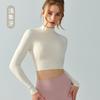 Top de fitness de otoño con cuello alto y almohadilla en el pecho sexy espalda grande descubierta manga larga ajustado delgado camiseta deportiva para mujer