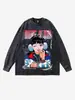 Moletom Redondo Americano Retro Lavado Desgastado Transfronteiriço High Street Hip-Hop Oversize Solto Pesado 280g Top
