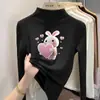 Ropa interior básica para niñas con forro polar de otoño e invierno, camiseta de manga larga cepillada para niños, cuello semi-alto, top cálido para niños mayores
