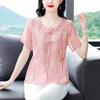 Camisas de Algodão e Linho de Manga Curta para o Verão 2025 para Mulheres, Camisas Soltas de Tamanho Grande que Reduzem a Idade para Cobrir a Barriga, Blusas de Botão para Mães