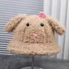 Novo Chapéu de Pescador Fofo de Coelho Casual de Pelúcia com Orelhas Estereoscópicas de Aba Pequena para Viagem ao Ar Livre à Prova de Vento e Quente