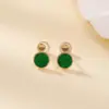 Brincos Yuebao Jewelry de Prata Esterlina S925 Duplo Círculo Jade Ganqing Leve Luxo Nicho Sensação de Alto Padrão Cuidado com o Furo da Orelha Brincos Femininos