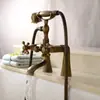 Grifo de bañera antiguo con ducha de teléfono de mano, juego para sentarse, doble manija, ducha simple de cerámica