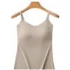 Hermosa camisola larga con tirantes en la espalda y copas de sujetador incorporadas, ropa interior sin costuras tipo segunda piel, camisola de talla grande para mujer