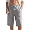 Sitio web independiente transfronterizo de lino con cordón cintura elástica pierna recta TK color sólido transpirables diarios playa casual pantalones cortos cortos para hombre