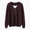 Suéter Base de Punto Otoño/Invierno Estilo Old Money Cuello en V Falso Dos Piezas para Mujer Hilo 100% Algodón Puro Botón Color de Contraste Sentido del Diseño