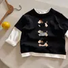 Camiseta de Algodón Puro de Manga Larga, Estilo Nuevo Falso Dos Piezas, Primavera y Otoño 2026, para Niños y Niñas, Top Elegante de Dibujos Animados a la Moda para Niños