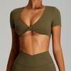 Europeu e Americano Sexy Sem Costas Yoga Manga Curta Feminina Nua Justa Fitness Esportes Camiseta Secagem Rápida Roupa Exterior Top de Yoga