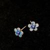 Brincos de pino pequenos com flor azul queimada e trevo de prata S925 natural, brincos simples e doces para meninas, brincos retrô estilo étnico