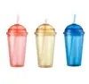 Taza de Verano Europea y Americana de 12/16/22 oz con Doble Capa Semicircular con Diferentes Tapas, Material PS con Popote