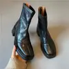 Botas Curtas Retro de Salto Alto com Solado Silencioso para Mulheres, Chelsea de Bico Quadrado Nicho, Novo Estilo Popular, Salto Grosso, Botas Slim Elásticas para Mulheres