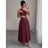 Moda feminina europeia e americana transfronteiriça da Amazon vestido sexy de um ombro sem mangas vestido plissado de linha A acinturado