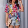 Cárdigan de manga corta para mujer de Aliexpress transfronterizo, solapa, camisa hawaiana, ligeramente elástico, estampado digital 3D, camisa casual
