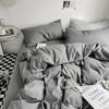 Juego de Cama de Cuatro Piezas de Algodón Lavado Color Sólido Japonés Simple Sábanas Cepilladas Funda Nórdica Venta al por Mayor Juego de Tres Piezas para Dormitorio