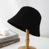 Chapéu de pescador de lã teddy outono e inverno feminino cor sólida face lisa chapéu de balde pequeno à prova de vento quente chapéu de pescador de pelúcia