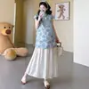 Vestido de Maternidad 2026 Verano Nuevo Estilo Chino Estilo Nacional Falso Dos Piezas Elegante de Longitud Media Vestido de Maternidad