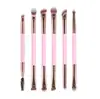 Set de 6 brochas de maquillaje de doble punta transfronterizo, brocha para base, brocha para rubor, brocha para contorno, brocha para difuminar sombras de ojos de tres colores con cerdas suaves, herramientas de belleza
