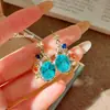 Textura Tejida Italiana Baño de Oro Conjunto de Gemas Oro Bicolor Acuamarina Diamante Collar Colgante Pendientes de Diamante Rosa Anillo Abierto para Mujer
