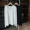 Camiseta de Manga Larga con Encaje Interior Talla Plus Estilo Perezoso para Mujer, Corte Holgado, Adelgazante, Sensación Relajada, Top de Moda para Primavera y Otoño